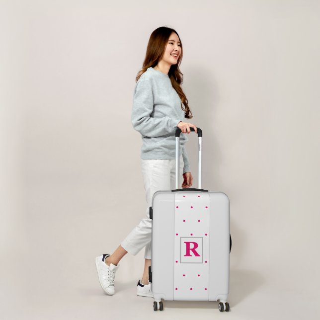 Monograms Custom Name Pink Polka Dots White Luggage (Scale)