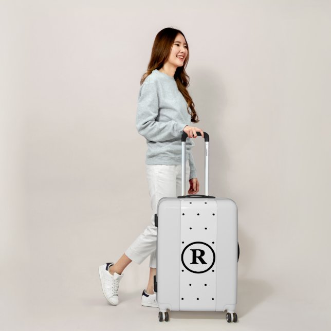 Monograms Custom Name Polka Dots Black White Cute Luggage (Scale)