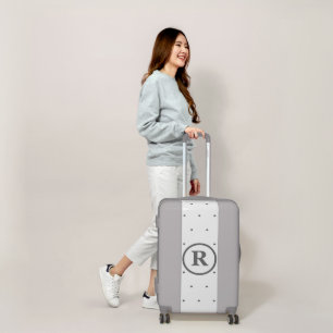Monograms Custom Name Polka Dots White Grey 2022 Luggage