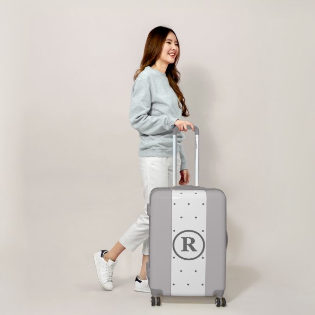Monograms Custom Name Polka Dots White Grey 2022 Luggage (Scale)
