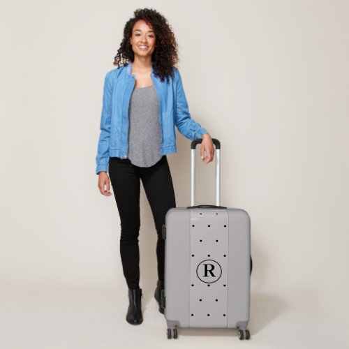 Monograms Custom Name Polka Dots White Grey Classy Luggage