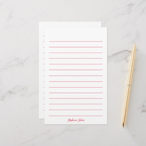 Monograms Custom Name Red Lines White Modern Stationery