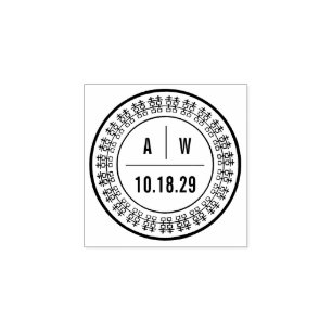 Monograms & Double Happiness Ring Chinese Wedding Rubber Stamp