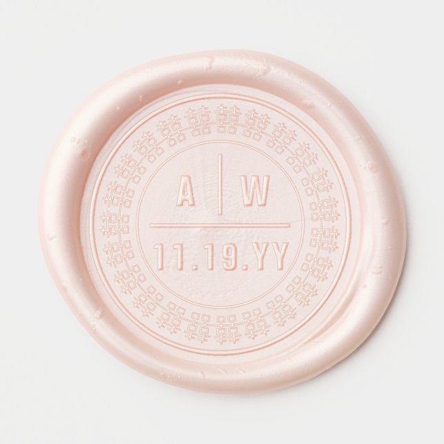 Monograms & Double Happiness Ring Chinese Wedding Wax Seal Sticker (Front)