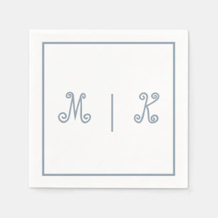 Monograms Dusty Blue Cool Script Modern Wedding Napkins