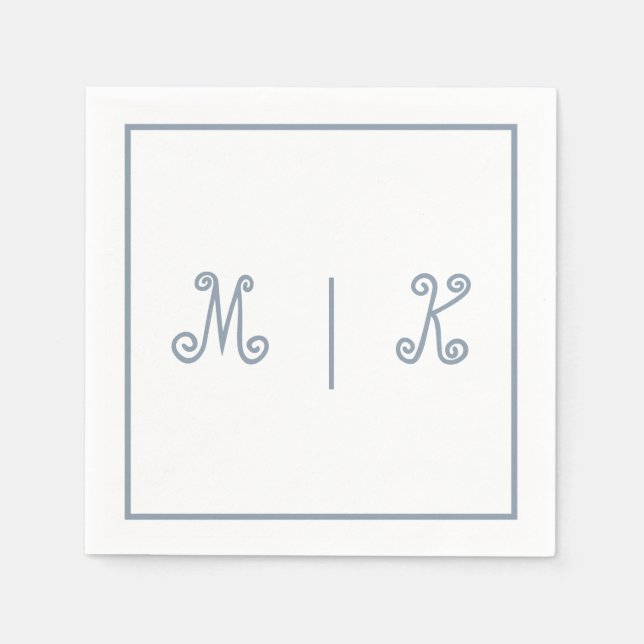 Monograms Dusty Blue Cool Script Modern Wedding Napkins (Front)