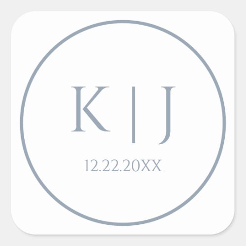 Monograms Dusty Blue Elegant Minimalist Wedding Square Sticker