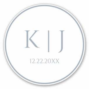 Monograms Dusty Blue Elegant Minimalist Wedding Sticker