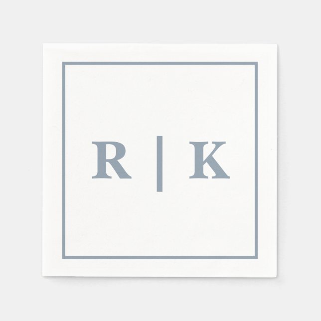 Monograms Dusty Blue Simple Minimal Trendy Wedding Napkins (Front)