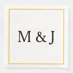 Monograms Gold Black Custom Name Modern Wedding Paper Dinner Napkins