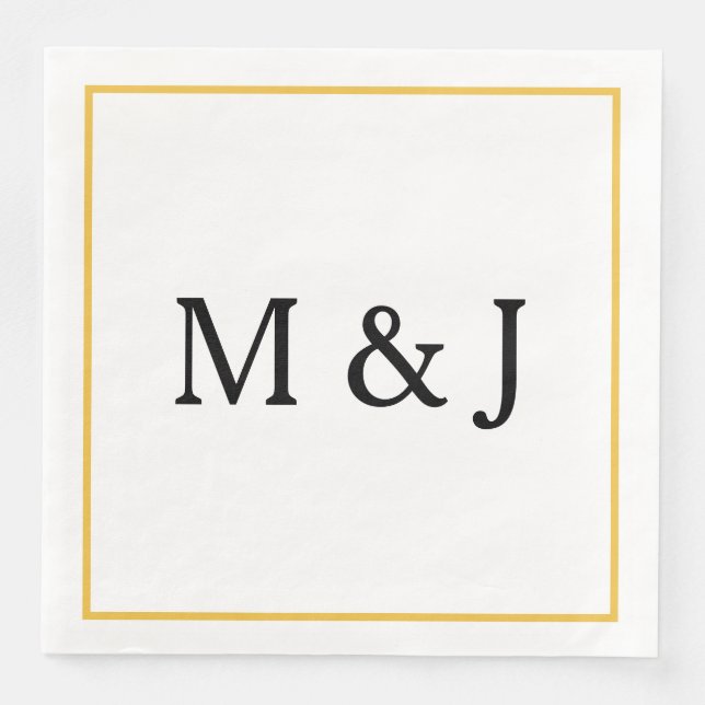Monograms Gold Black Custom Name Modern Wedding Paper Dinner Napkins (Front)