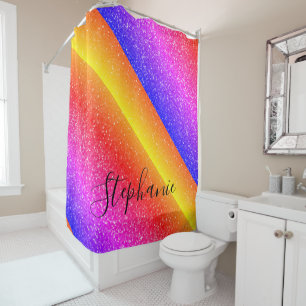 Monograms Golden Yellow Pink Glitter Multicolor Shower Curtain