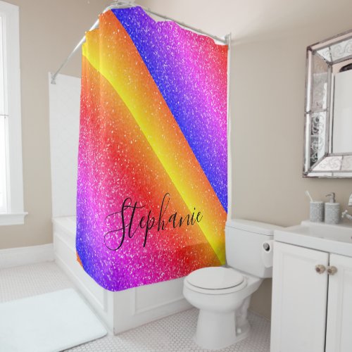 Monograms Golden Yellow Pink Glitter Multicolor Shower Curtain