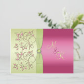 Monograms Green Pink Floral Wedding Invitation (Standing Front)