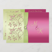 Monograms Green Pink Floral Wedding Invitation (Front/Back)
