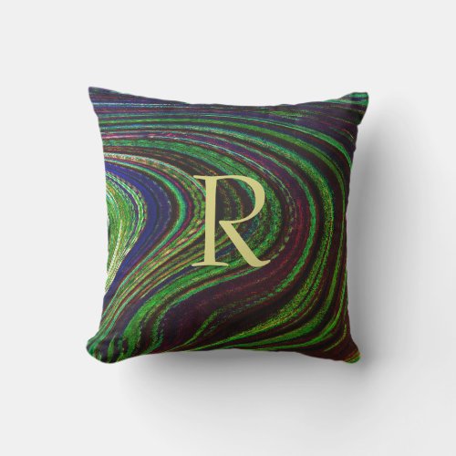 Monograms Green Wave Abstract Patterns Swirls Cool Outdoor Pillow