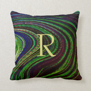Monograms Green Wave Abstract Patterns Swirls Cool Throw Pillow