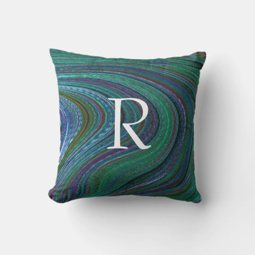 Monograms Green Wave Artsy Swirl Patterns Stylish Outdoor Pillow