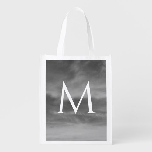 Monograms Grey Gray Clouds Sky Abstract Stylish Grocery Bag