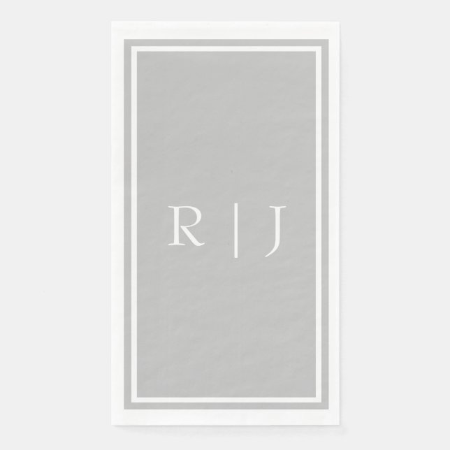 Monograms Grey Gray White Classy Trendy Wedding Paper Guest Towels (Front)