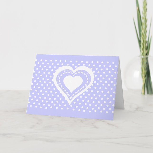 Monograms Heart Lilac & white polka dots pattern Note Card (Front)