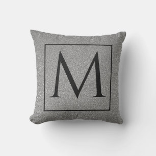 Monograms Initial Black White Grey Glitter Stylish Outdoor Pillow