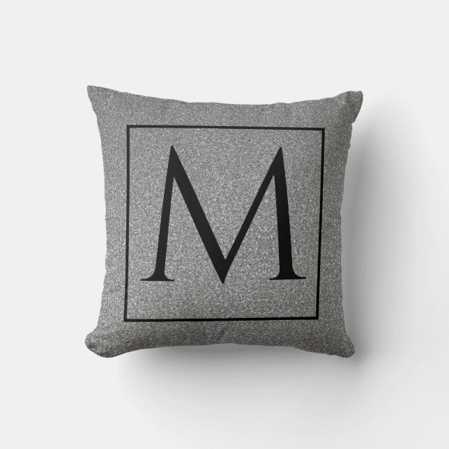 Monograms Initial Black White Grey Glitter Stylish Throw Pillow (Front)