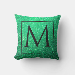 Monograms Initial Green Glitter St Patrick's Day Outdoor Pillow