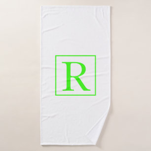 Monograms Initial Neon Green White Colorful Bright Bath Towel