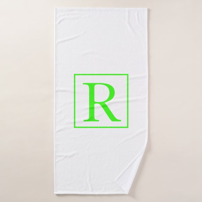 Monograms Initial Neon Green White Colorful Bright Bath Towel (Bath Towel)