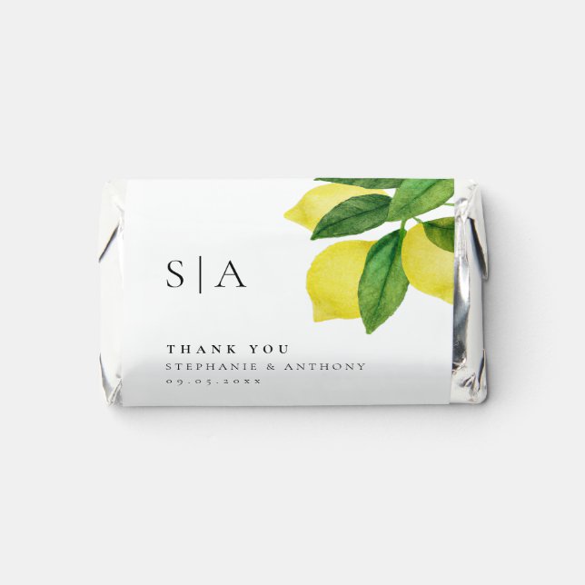 Monograms Lemon Branch Greenery Thank You Wedding Hershey's Miniatures (Front)