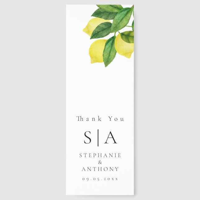 Monograms Lemon Citrus Branch Greenery Wedding  Bookmarks (Front)