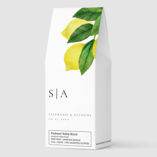 Monograms Lemon Citrus Branch Greenery Wedding  Roasted Coffee