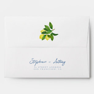 Monograms Lemon Citrus with Blue Wedding   Envelope