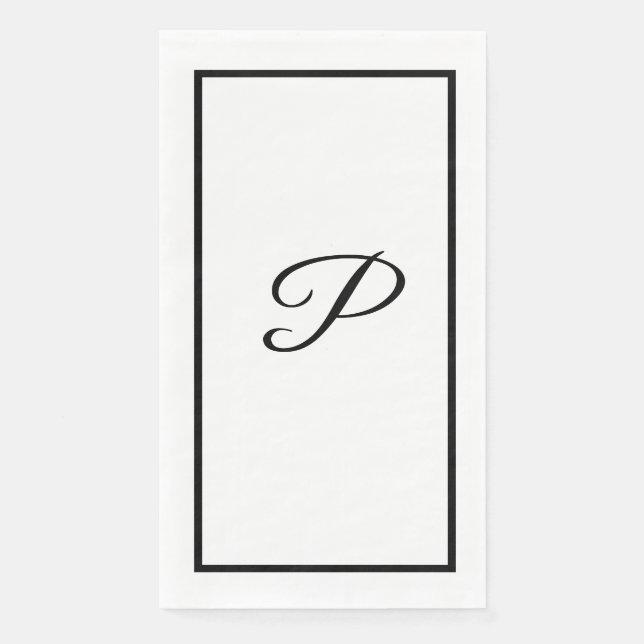 Monograms Letter Black White Bridal Shower Wedding Paper Guest Towels (Front)