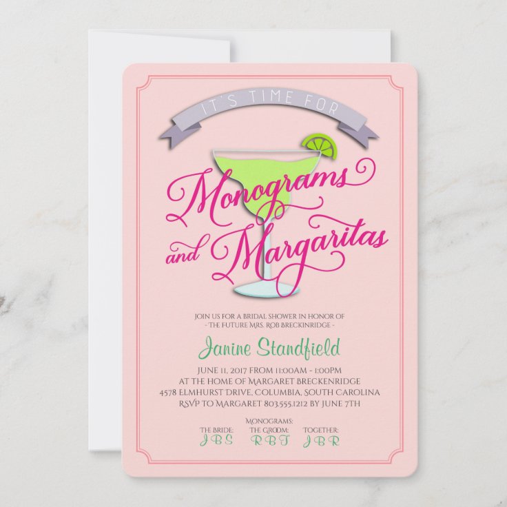Monograms & Margaritas Bridal Shower Invitation Zazzle