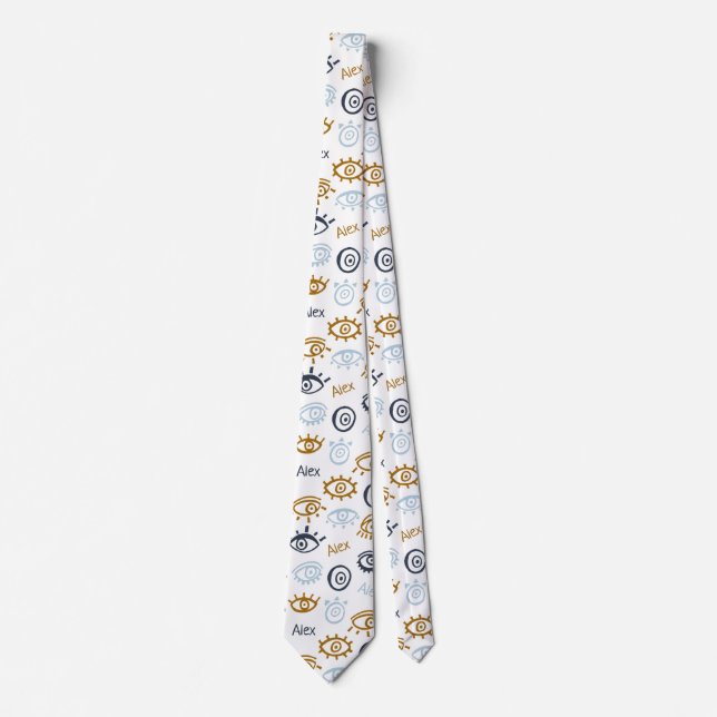 Monograms med Evil Eye Pattern | Add Name Neck Tie (Front)