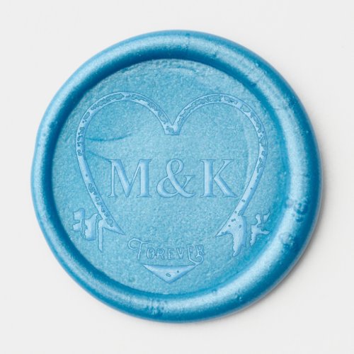 Monograms Monogrammed Heart Forever Blue Wedding Wax Seal Sticker