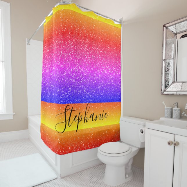 Monograms Multicolor Golden Yellow Pink Glitter Shower Curtain (In Situ)