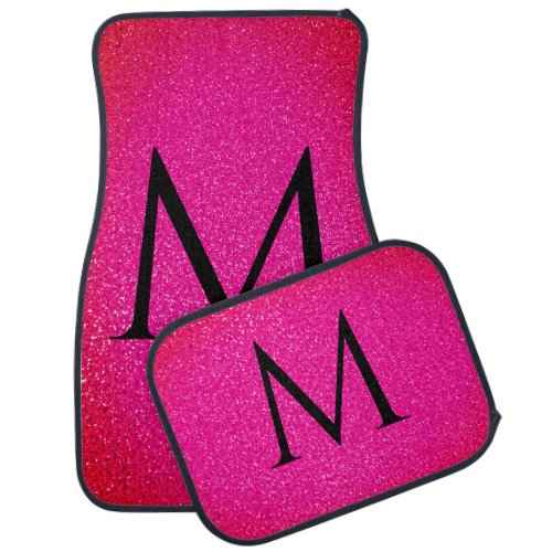 Monograms Name Black Pink Glitter Custom Girly Car Floor Mat