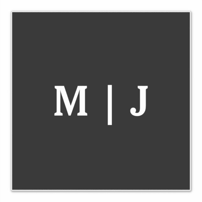 Monograms Name Black White Minimal Simple Wedding Sticker (Front)