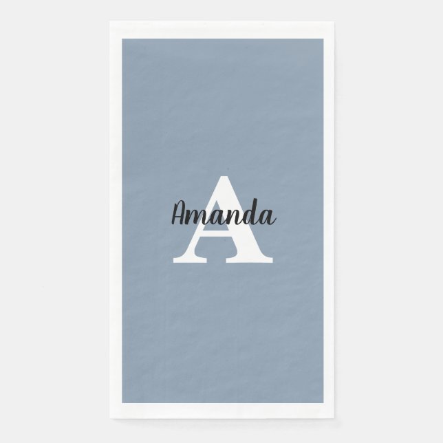 Monograms Name Dusty Blue Bridal Shower Birthday Paper Guest Towels (Front)