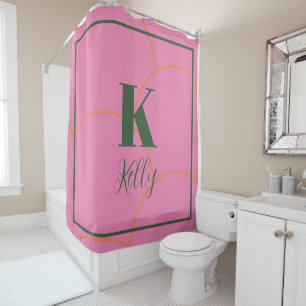 Monograms Name Hunter Green Pink Orange Retro Cute Shower Curtain
