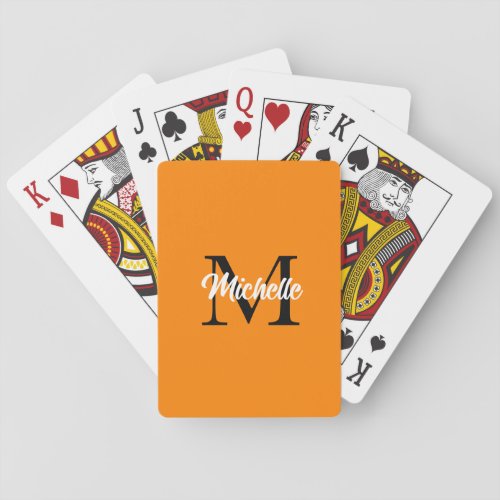 Monograms Name Orange Custom Name Gift Favor Poker Cards