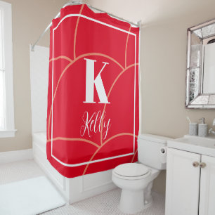 Monograms Name Orange Red White Retro Pattern Shower Curtain