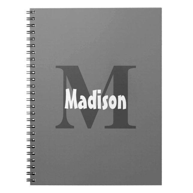 Monograms Name Wedding Gift Party Favor Grey Notebook (Front)