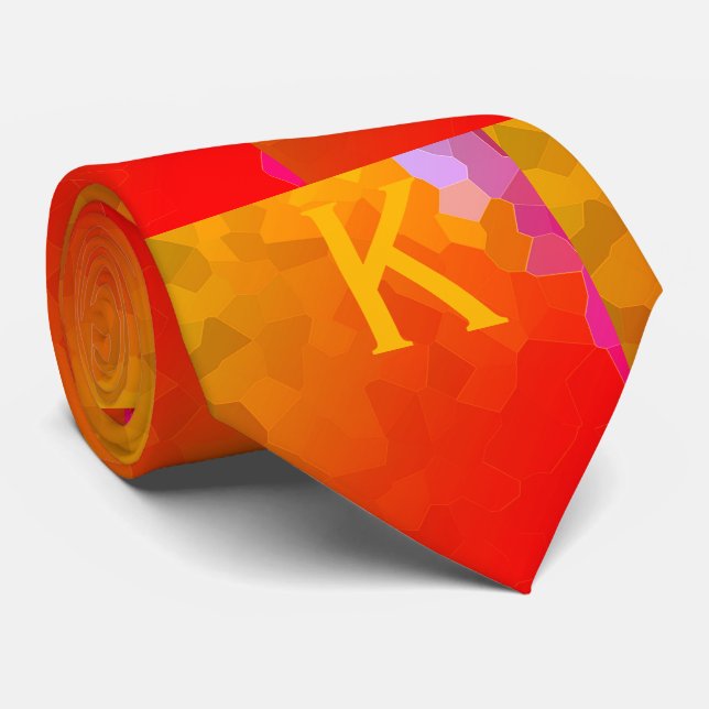 Monograms Orange Pink Funky Patterns Modern Trendy Neck Tie (Rolled)