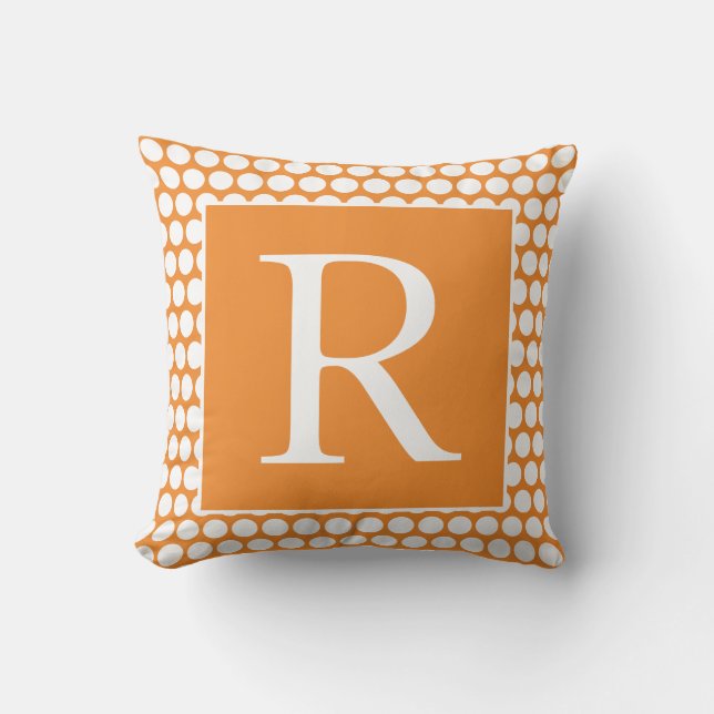 Monograms Orange White Polka Dots Autumn Gift Outdoor Pillow (Front)