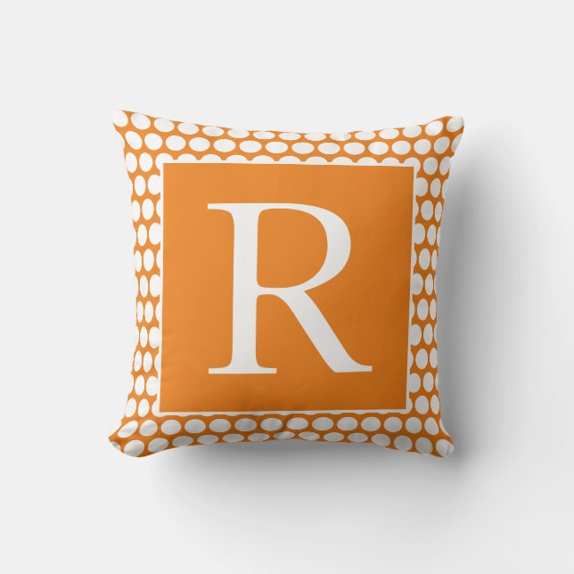 Monograms Orange White Polka Dots Autumn Gift Throw Pillow (Front)