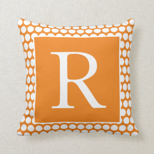 Monograms Orange White Polka Dots Autumn Gift Throw Pillow